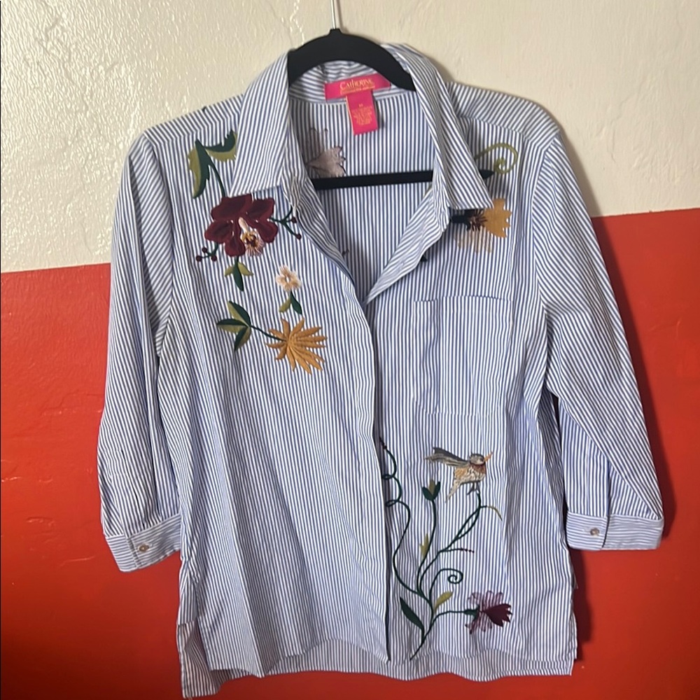 Striped Floral Embroidered Blouse